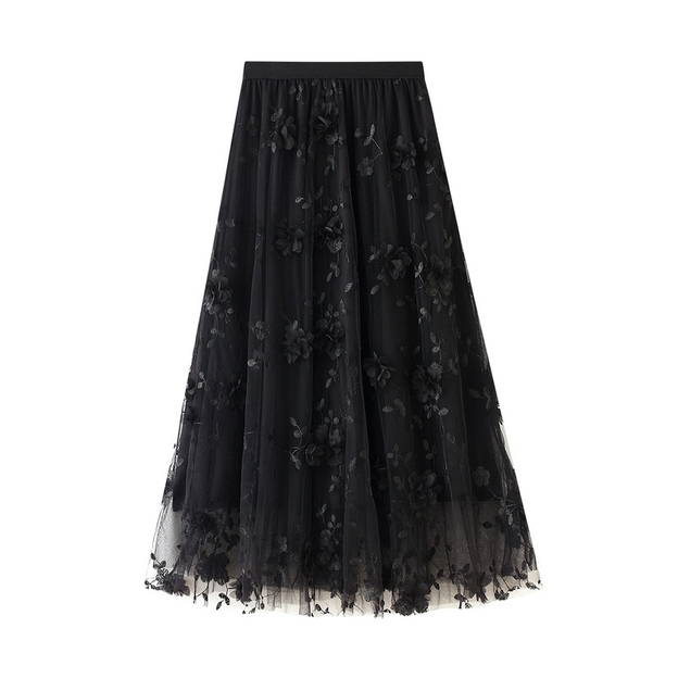 Black Flower Tulle Skirt - At The Boutique Cirencester