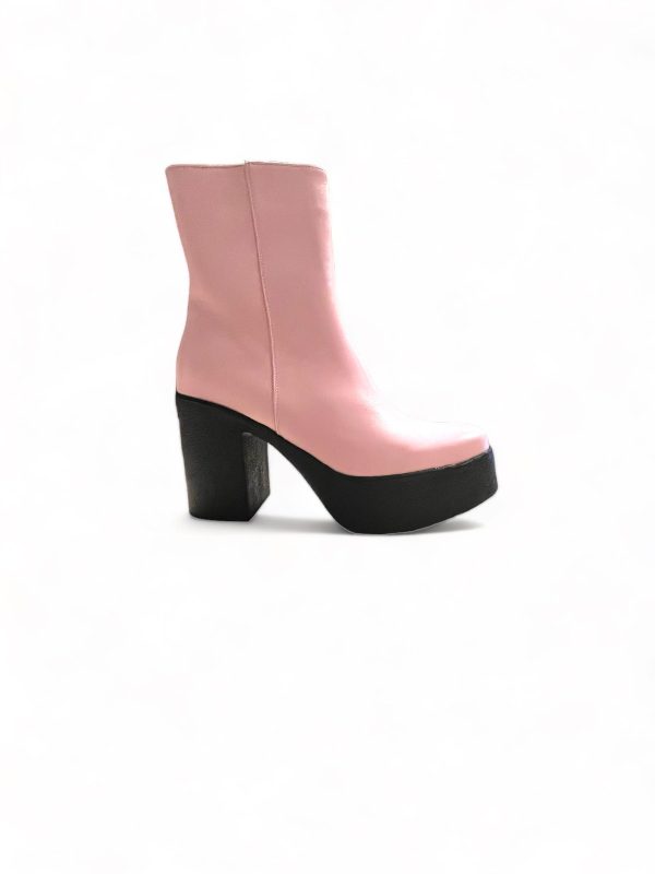 pink vegan leather platform boots