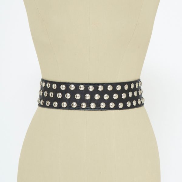 Wide Black Leather Belt with Silver Studs - Image 2