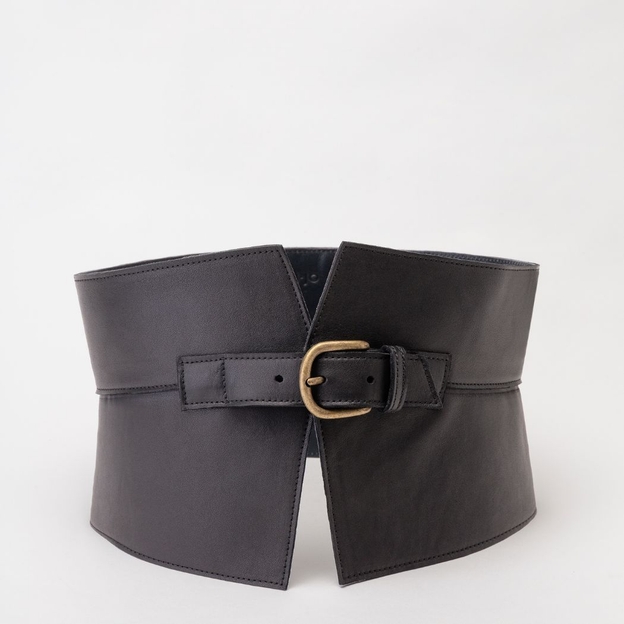 Wide Black Leather Corset Belt