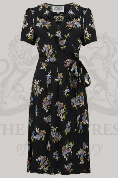 black floral dancer peggy ruffle dress the seamstress of bloomsbury