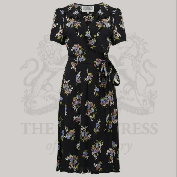 black floral dancer peggy ruffle dress the seamstress of bloomsbury
