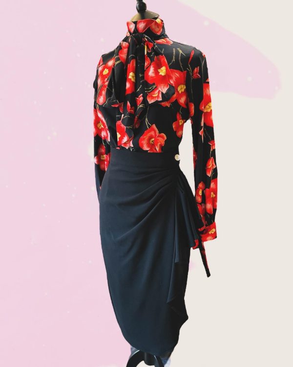 Black and Red floral Blouse