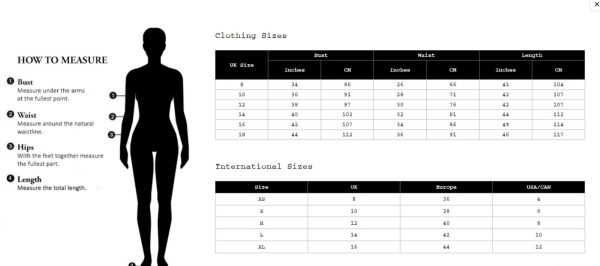 size guide for dolores dress