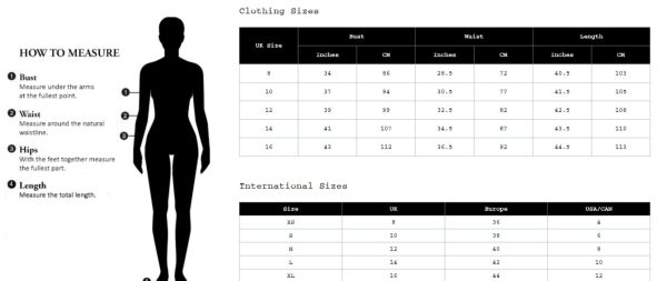size guide for peggy ruffle dress
