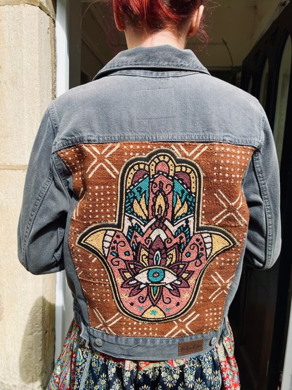 Hand of Fatima Embellished Levi’s Trucker Jacket - Image 3