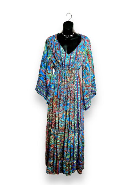 blue paisley bell sleeve maxi