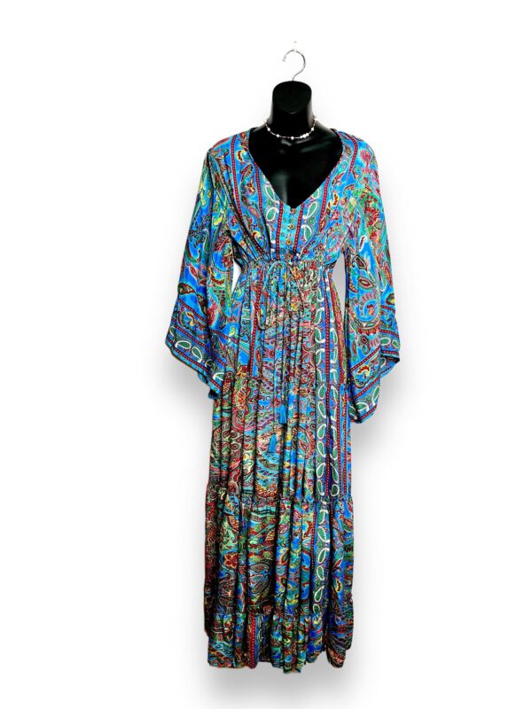 blue paisley bell sleeve maxi