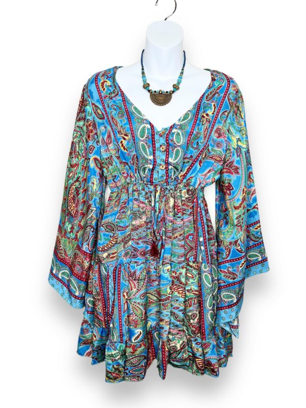 Blue Silk Bell Sleeve Mini