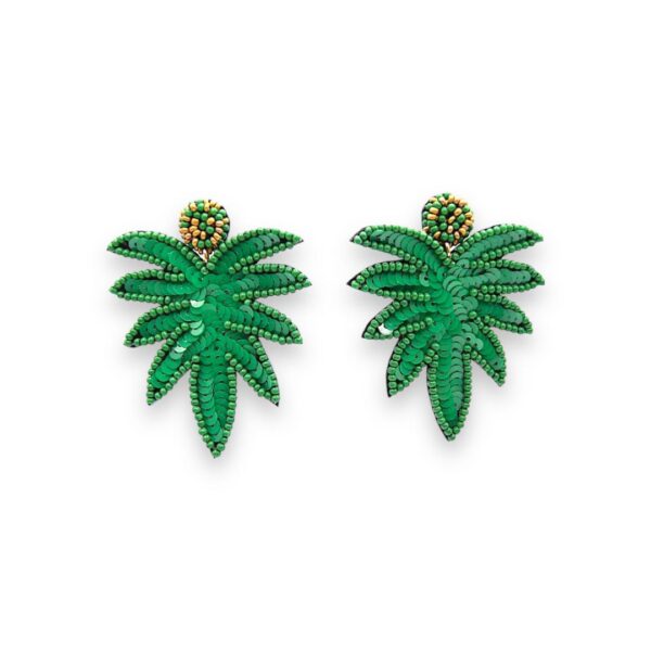 green beads and sequin palm leaf earrings