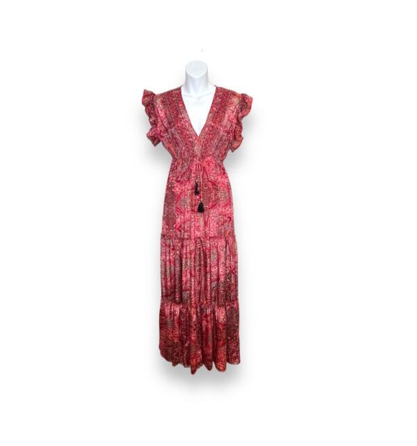 pink paisley ruffle sleeve maxi