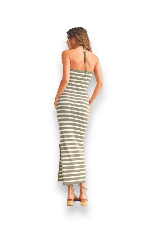 Khaki Stripe Halterneck Tube Maxi Dress - Image 2