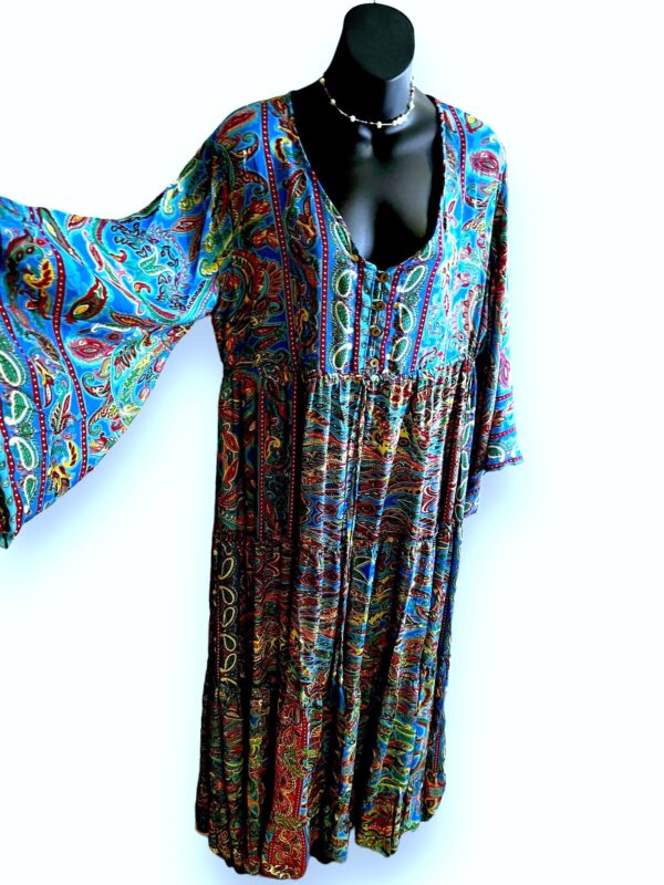 Bell Sleeve Blue Paisley Silk Maxi - Image 2