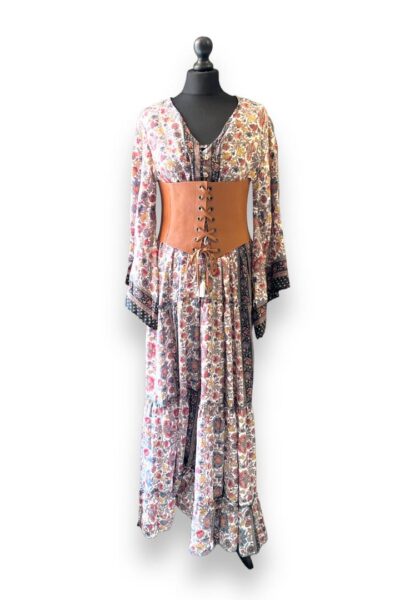 brown bell sleeve with corset belt