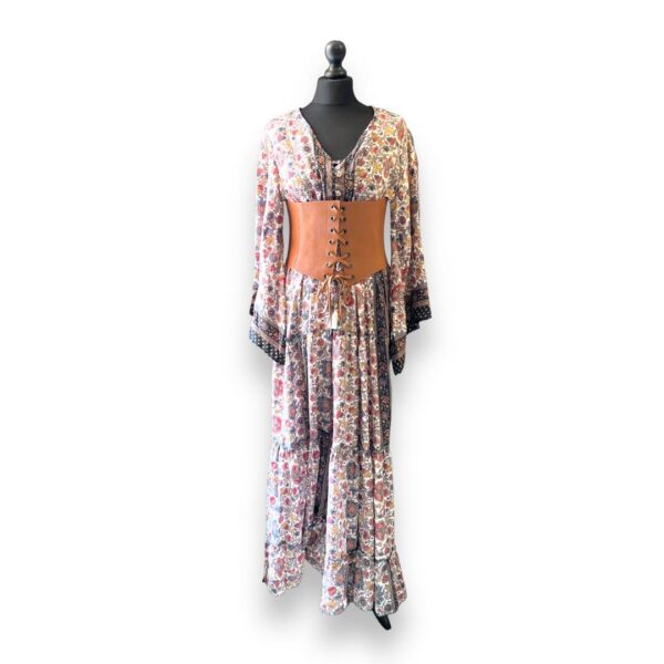 brown bell sleeve with corset belt