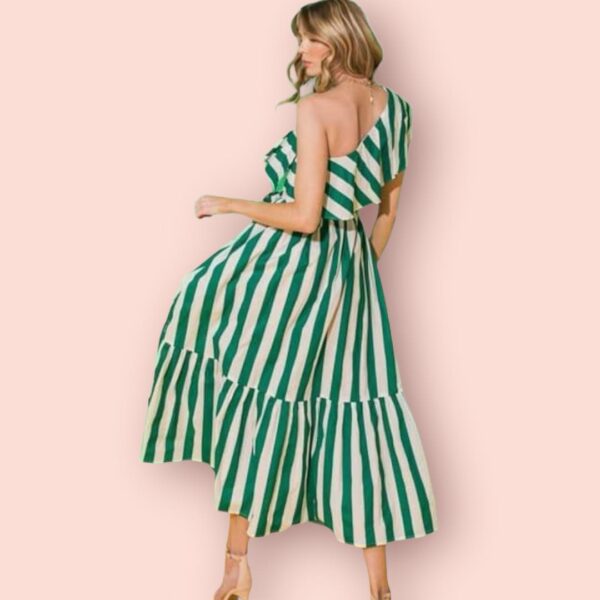 green striped dress back view