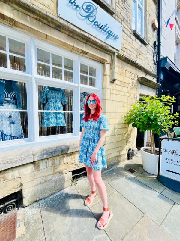 bethan in turquoise out the boutique