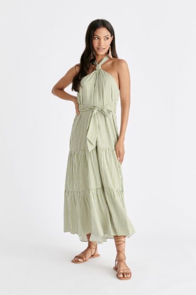 green and white stripe halterneck