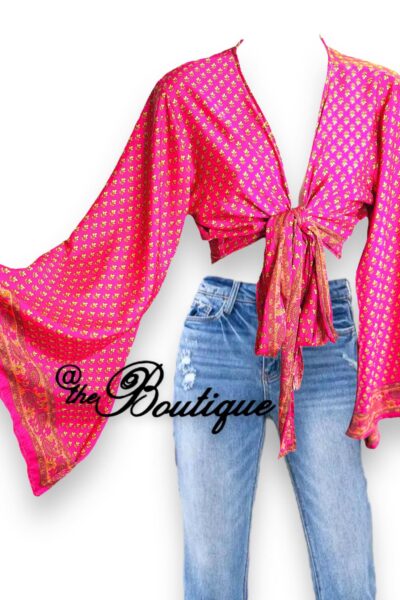 pink and orange vintage silk sari top