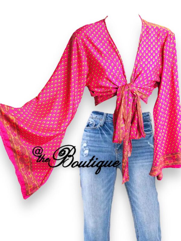 pink and orange vintage silk sari top
