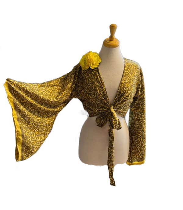 Yellow Patterned Sari Top
