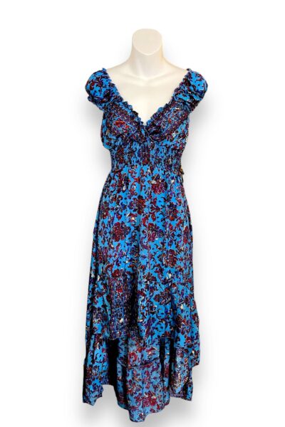 blue silk off the shoulder