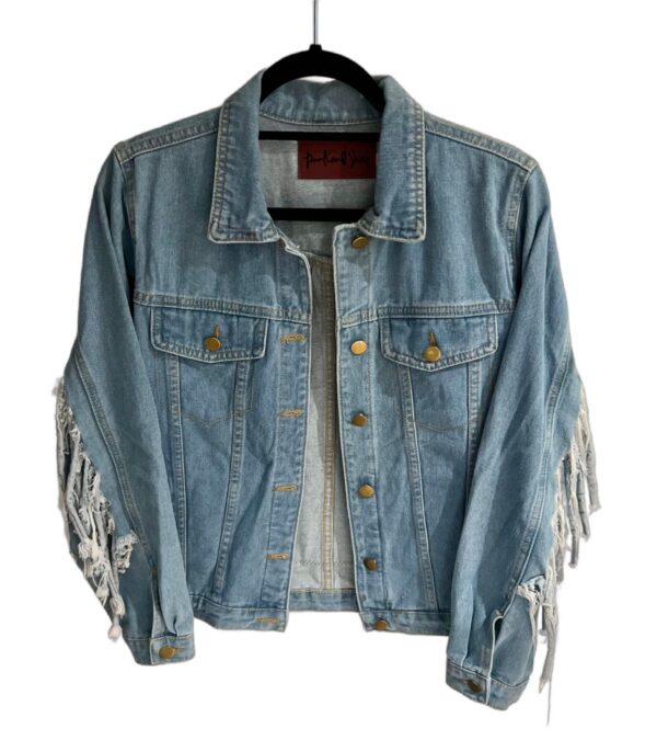 Evil Eye Embellished Denim Fringe Jacket
