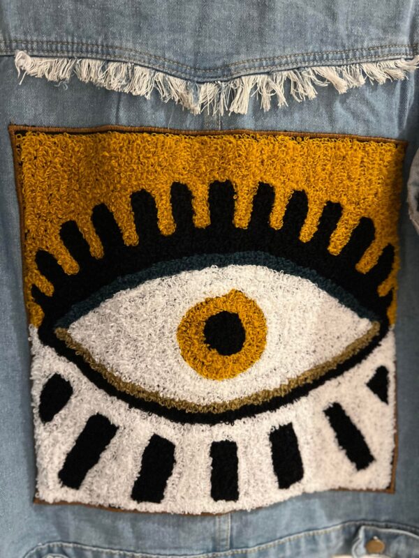 Evil Eye Embellished Denim Fringe Jacket