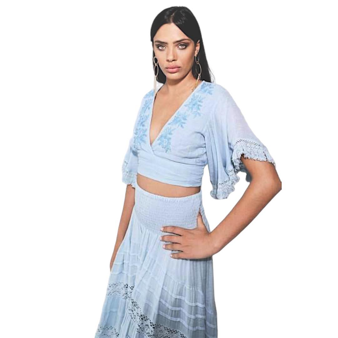 Pale Blue Cotton Skirt Set