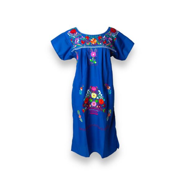 Royal blue mexican embroidered dress