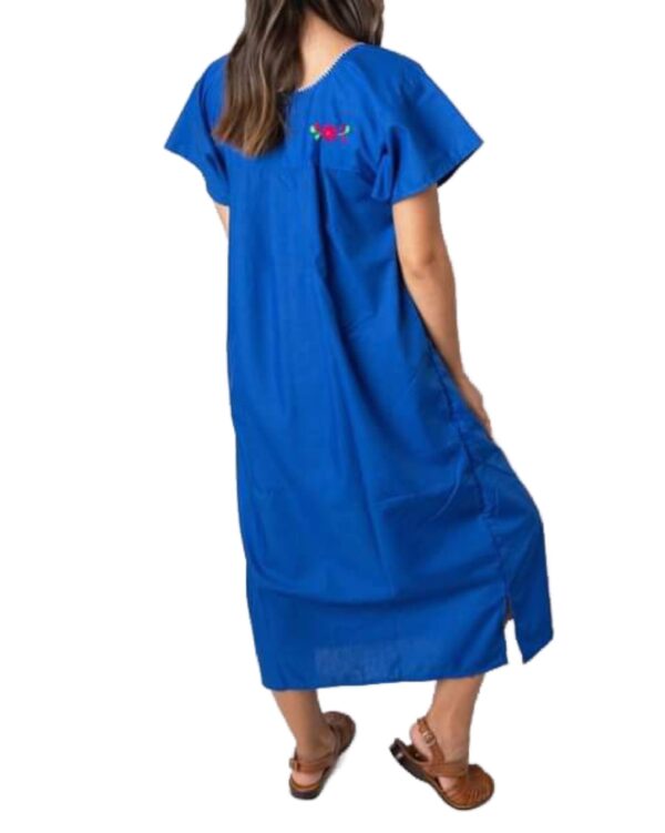 Royal blue mexican embroidered dress back