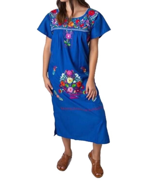 Royal blue mexican embroidered dress front