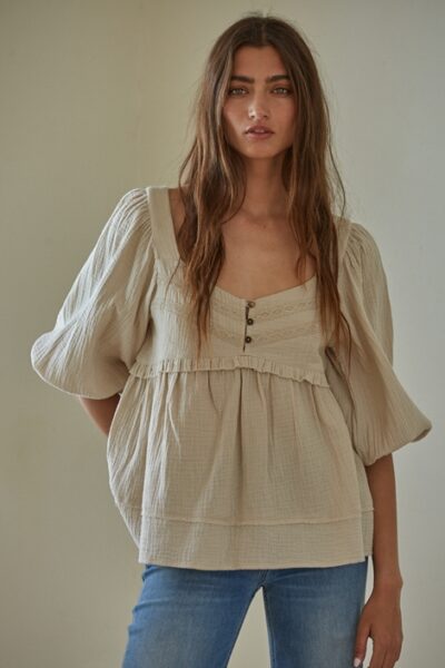 stone coloured cotton smock top