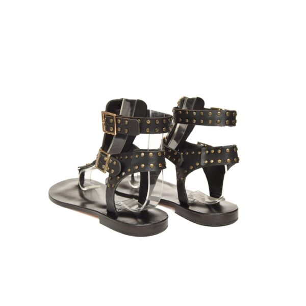 Black Leather Studded Sandals - Image 3