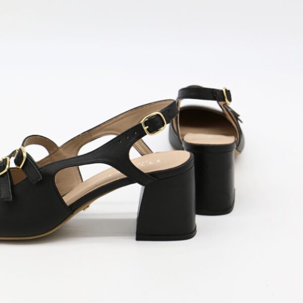Black Mary Jane Block Heels Up Close