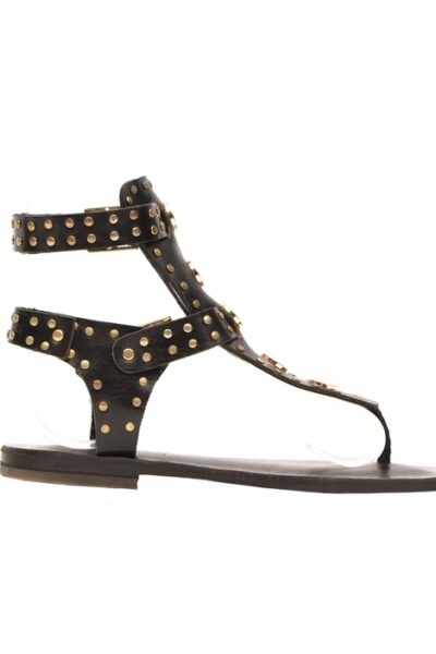 black leather studded sandals