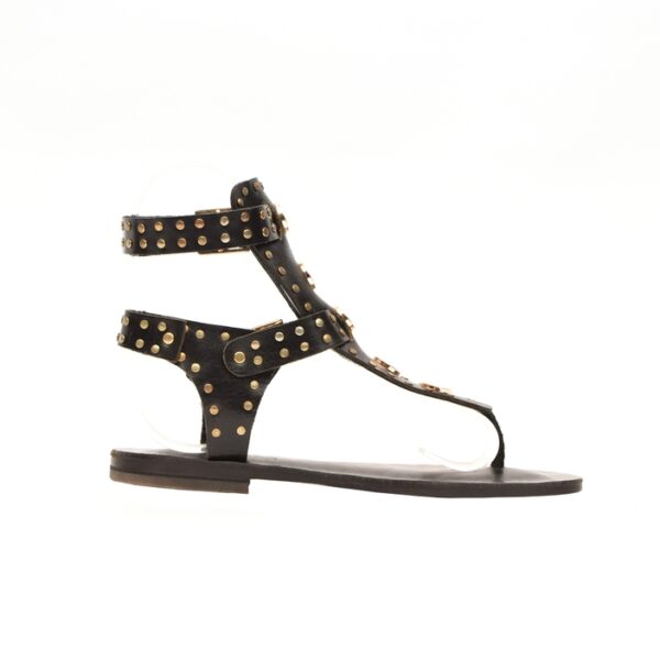 black leather studded sandals