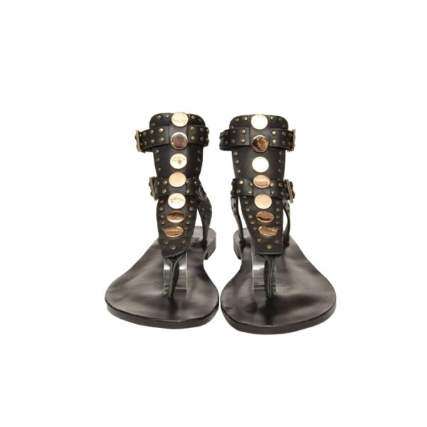 Black Leather Studded Sandals - Image 2