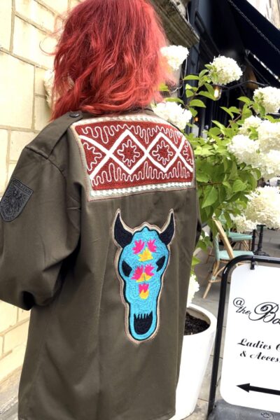 green embellished jacket
