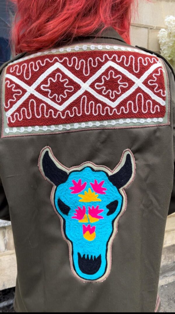 turquoise blue embellished jacket