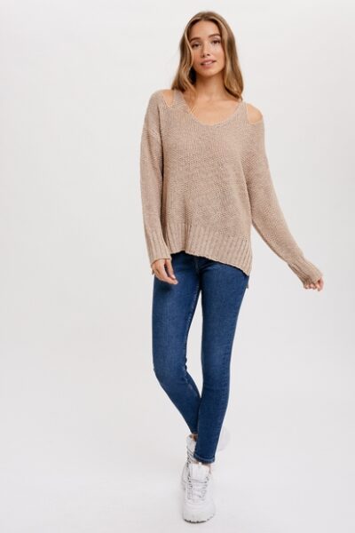 Open shoulder loose fit jumper