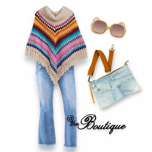 Rainbow Crocheted Poncho - Image 2