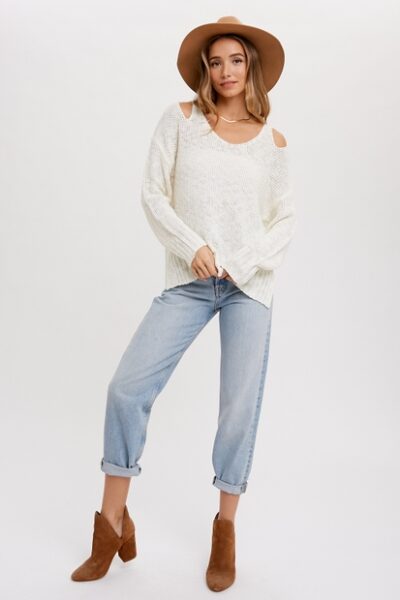 white open shoulder knit front