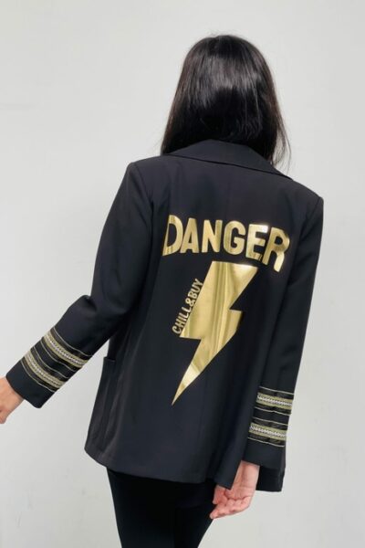 black danger ruffle blazer rear view