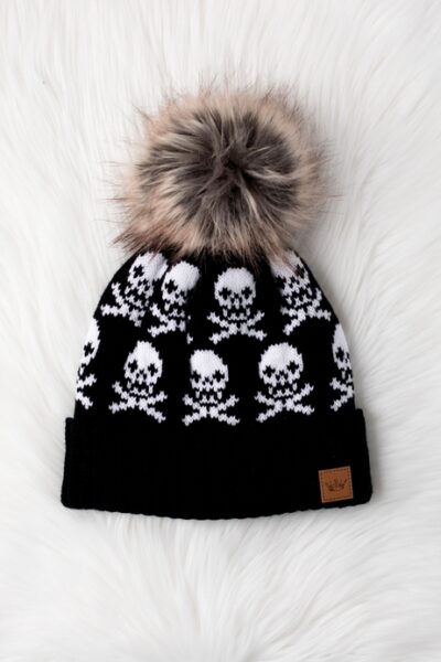 skull and bone pm pom hat