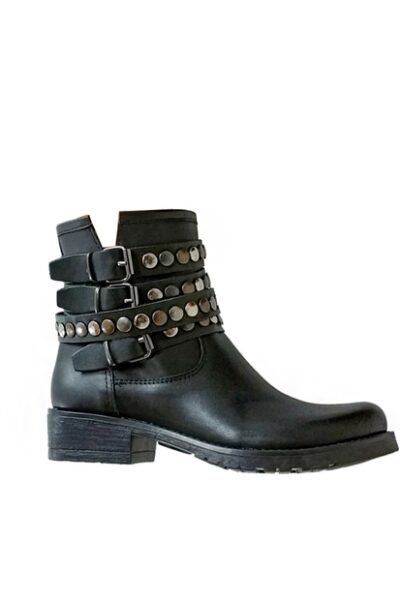 Black Leather Studded Ankle Boots