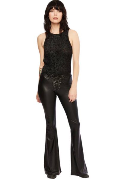 faux leather lace up flared trousers