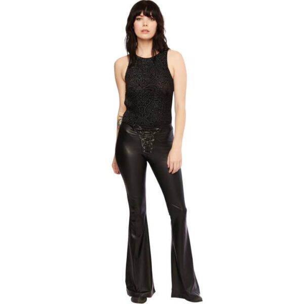 faux leather lace up flared trousers