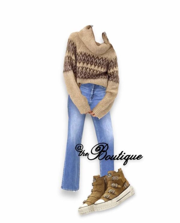 Beige Fairisle Slouchy Roll Neck - Image 2