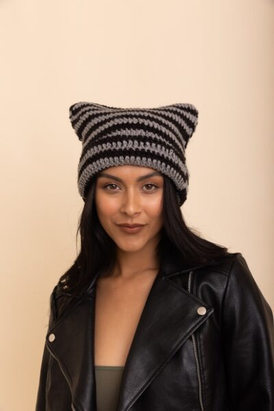 grey and black cat ear beanie